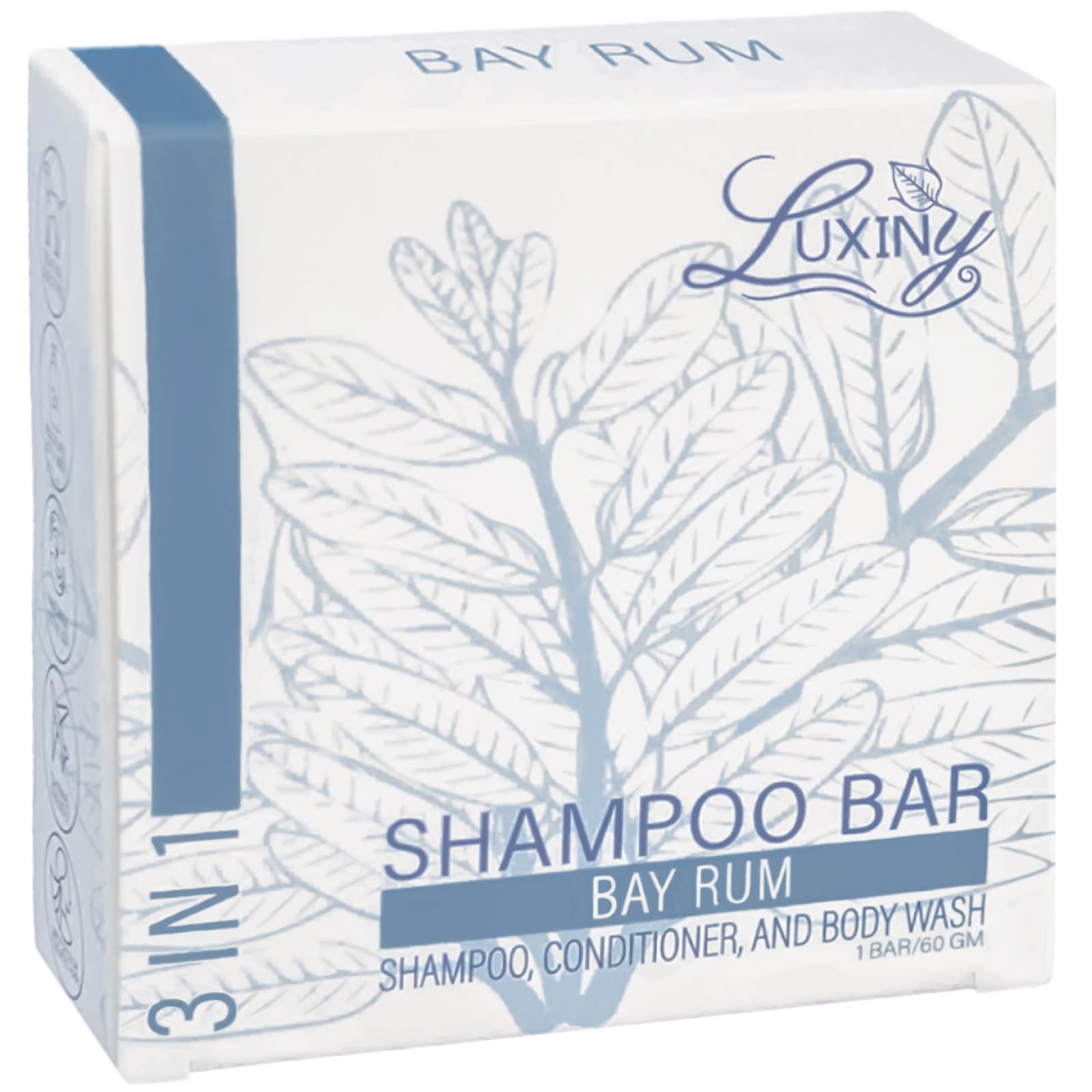 Luxiny Bay Rum Shampoo Bar – Vegan, Sulfate-Free, Made in USA | 3-in-1 Men’s Shampoo, Conditioner & Body Wash | Ideal for All Hair Types | 60+ Washes, Travel-Friendly